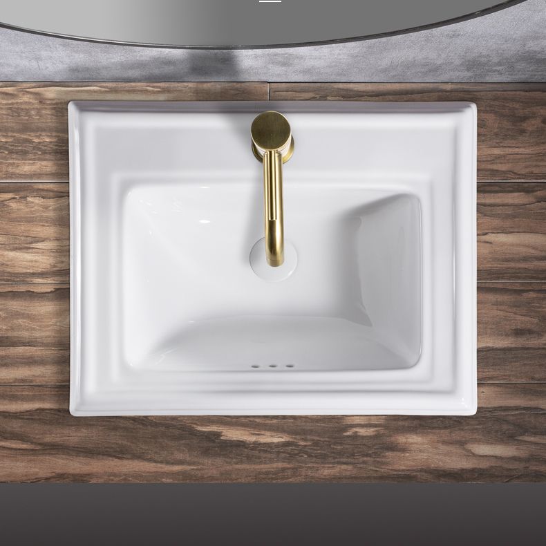 Contemporary Bathroom Sink Porcelain Rectangular Drop-in Bathroom Sink with Pop-Up Drain