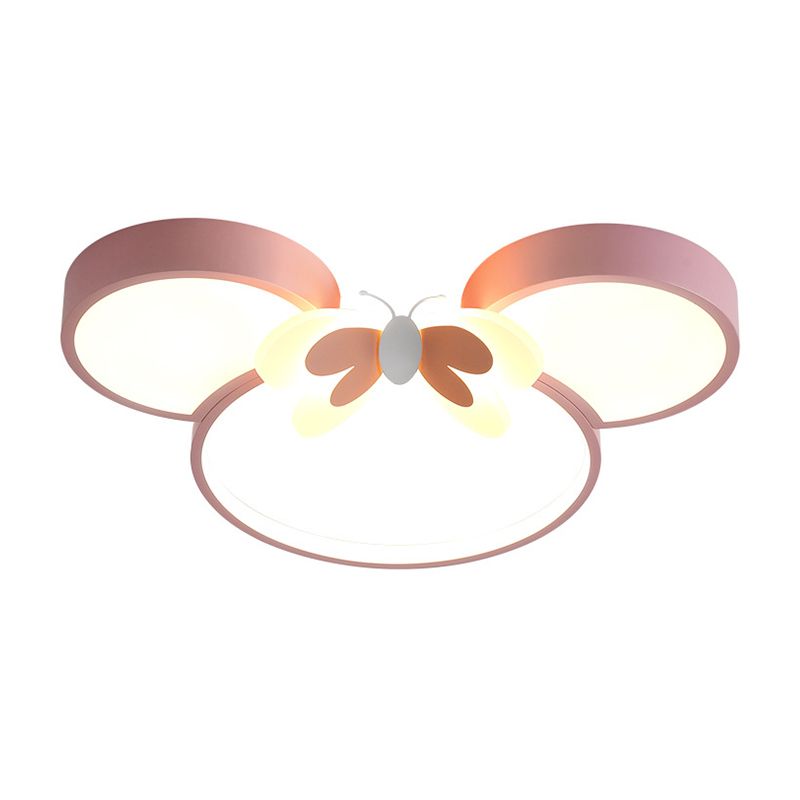 Mouse Head and Butterfly Ceiling Flush Kids Style Acrylic LED Pink/Yellow/Blue Flush Mount Lighting