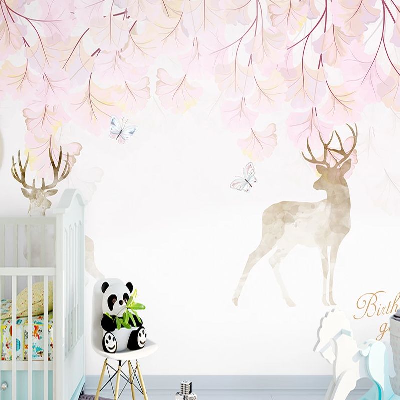 Illustration Deer and Stem Mural Extra Large Wall Art for Accent Wall, Custom Size Available