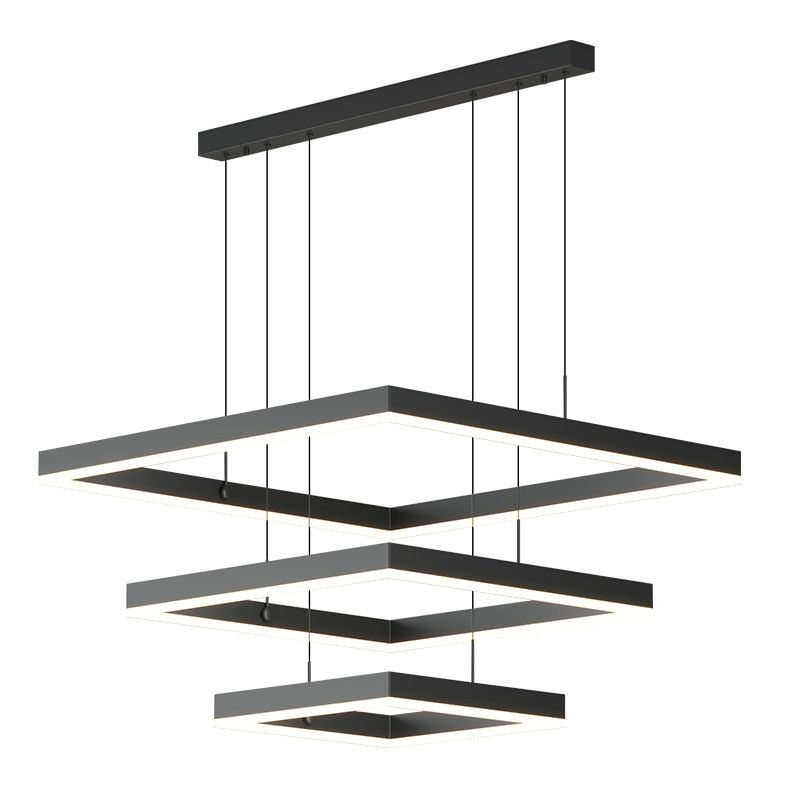 Black Finish Square Chandelier Modern LED Aluminum Hanging Light Fixture