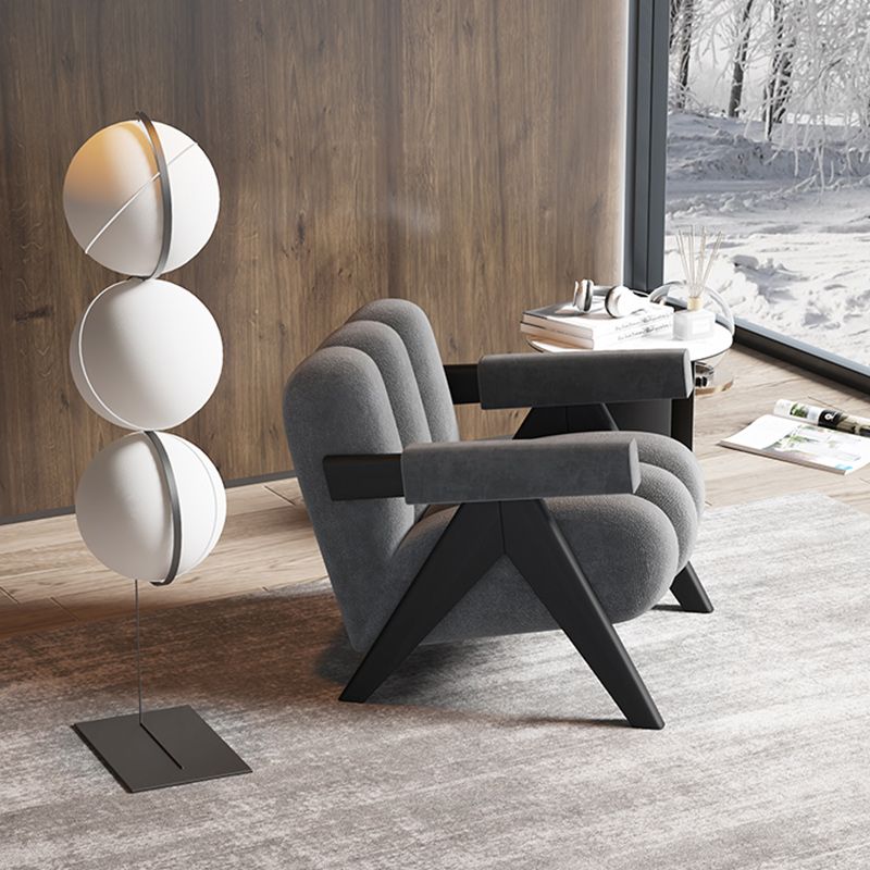 Mid-Modern Century Wood Lounge Chair Sewn Pillow Back Sled Arm Chair in Gray