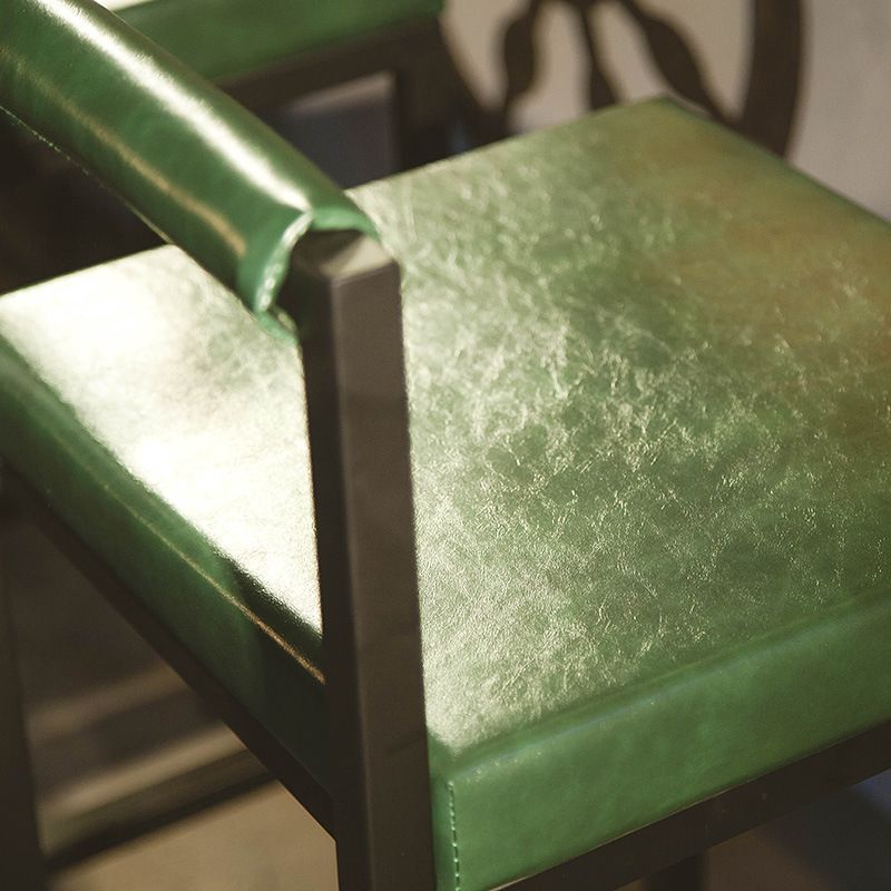 Industrial Green Upholstered Barstool Indoor Distressed Tall Stool with Square Seat