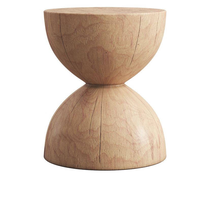 Square Block Base Design Cocktail Table Solid Wood Round Coffee Table