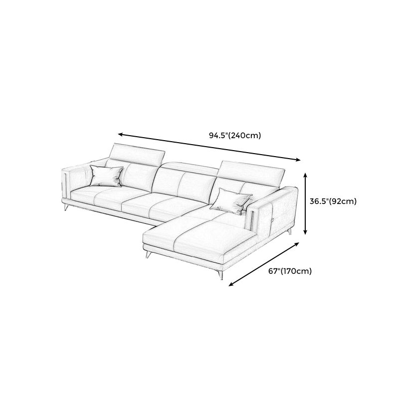 Genuine Leather Track Arm Sectional Sofa 36.22"High Cushion Back Sofa