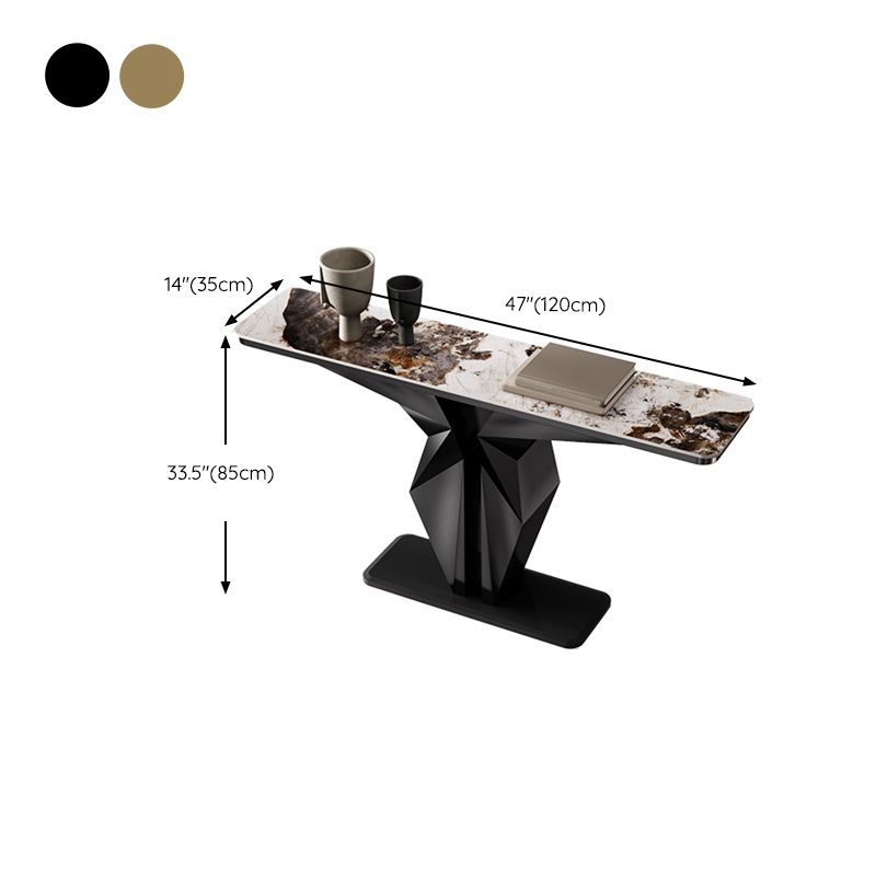 Stone Rectangle Console Table Glam 13.78" Wide Accent Table with Abstract Base