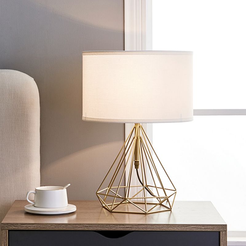 Diamant kooi tafel licht minimalistisch metalen metallic 1 kopbed witte stof bureaulamp in goud
