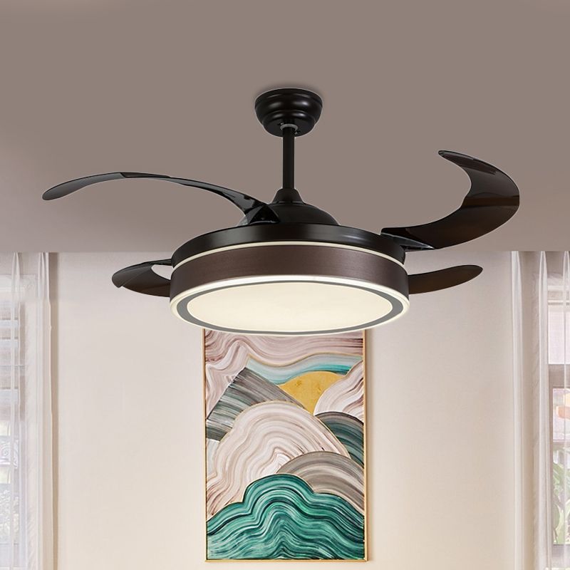 42 "W LED -Lüfterbeleuchtung Einfaches kreisförmiges Acryl -Halbblöder -Deckenlicht in Kaffee mit 4 braunen Klingen, Fernbedienung/Wandsteuerung/Fernbedienung und Wandsteuerung