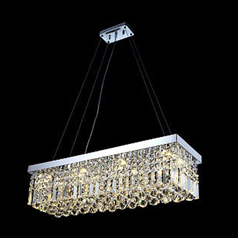 Modern Dining Chandelier Pendant Rectangle Crystal Hanging Lamp for Kitchen Dining Room