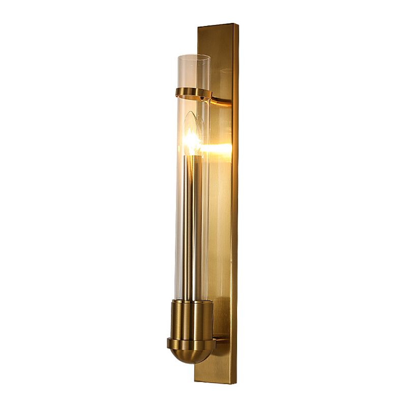 Tubular Clear Glass Wall Lighting Modernism 1 Bulb Gold Sconce Lamp Fixture for Bedroom