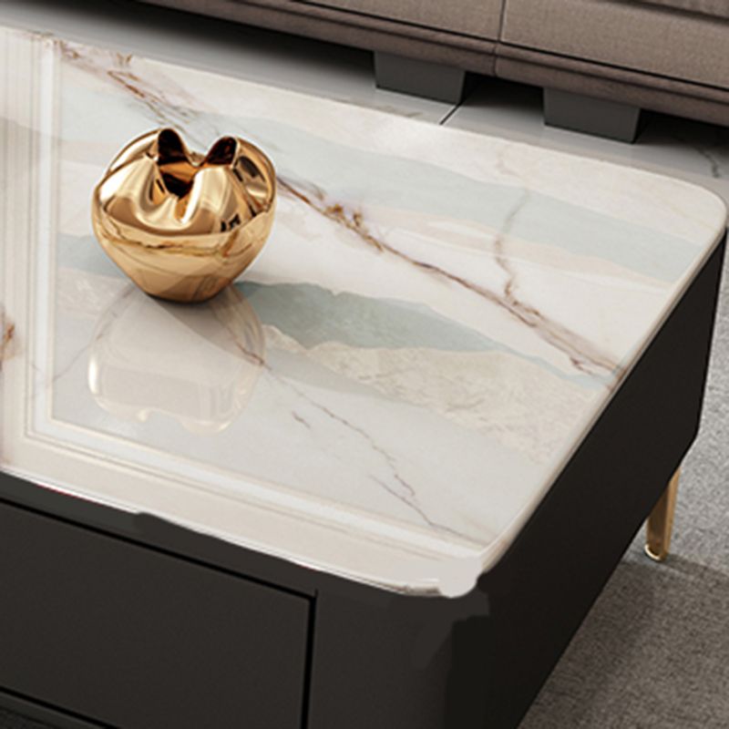 Glam Rectangle Stone Coffee Table Single 4 Legs Coffee Table with Storage Drawers