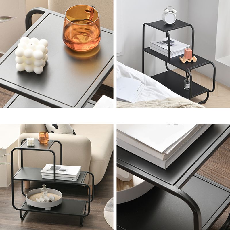24.4" Tall Rectangle Top Side Table Iron Sled End Table with Shelves