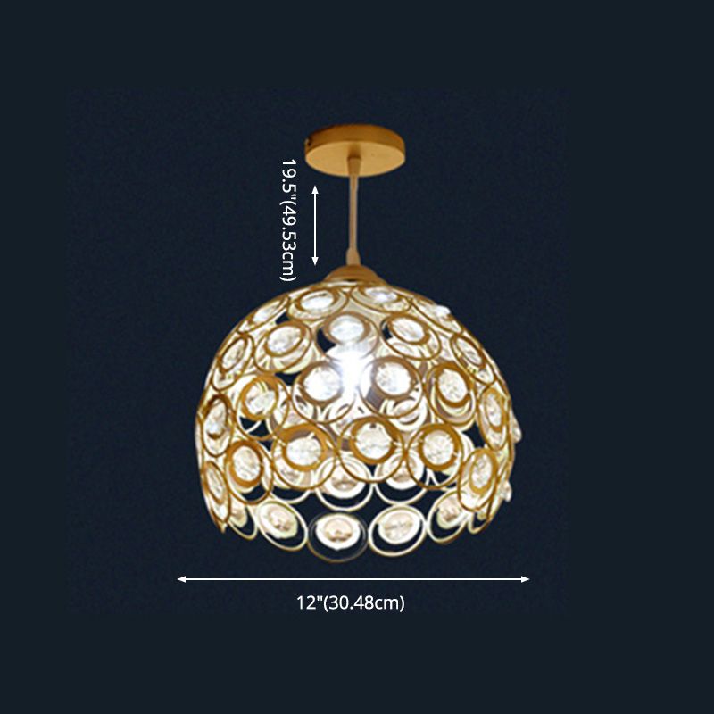 Gold Hollowed-out Pendant Light Fixture Modern 1-Light Crystal Hanging Lamp