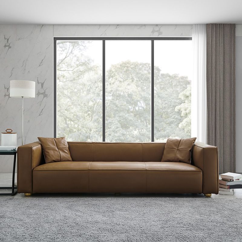 24.80"H Genuine Leather Square Arm Sofa with Tight Back for Living Room
