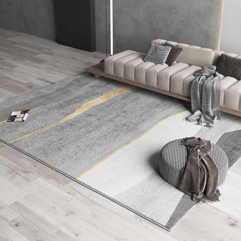 Grey Tone Nordic Area Rug Polyester Blooming Effect Rug Non-Slip Backing Indoor Rug for Living Room