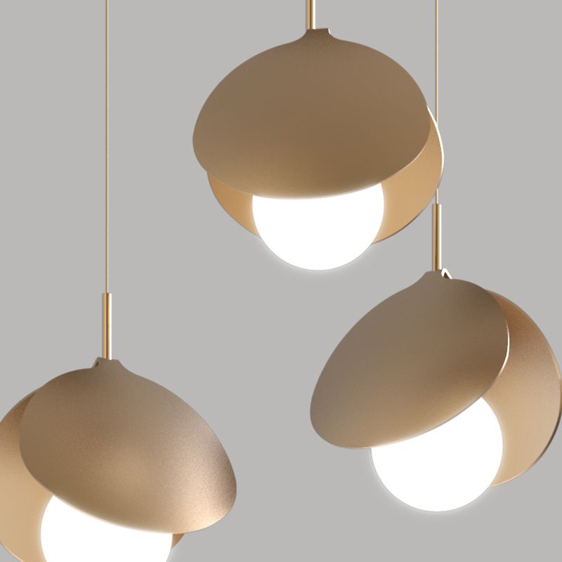Modern 3-Light Pendant Light Fixture Gold Spherical Hanging Lamp with White Glass Shade