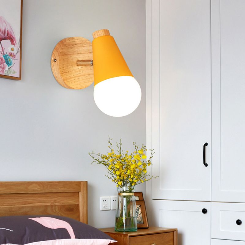 Modern Simple Fashion Style Geometric Shade Wall Sconce Wood 1 Light Sconces