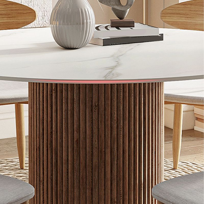 Contemporary Pedestal Table Wood Base Round Stone Dining Table for Home Kitchen