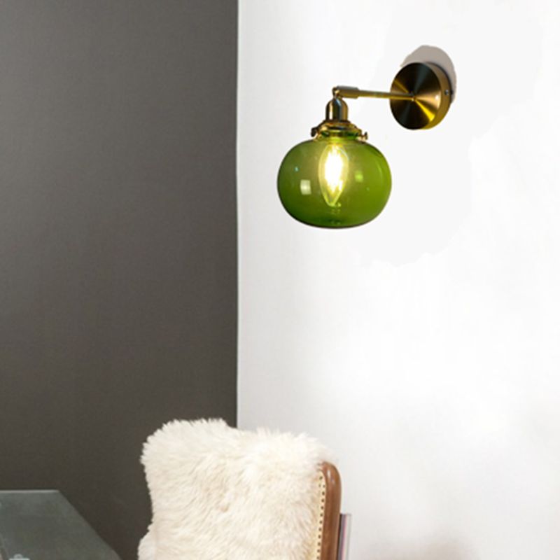 Goldene rotbare Leuchte mit blauem Glasschatten, Drehsteck für Esszimmer