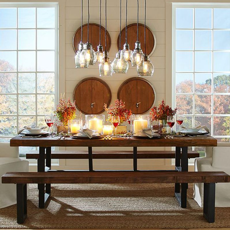 Contemporary Brown Kitchen Dining Table Rectangle Solid Wood Dining Table with Trestle Base