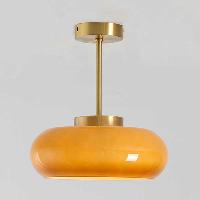 Modern Metal Flush Mount Bowl Shape Ceiling Light with Glass Shade for Living Room