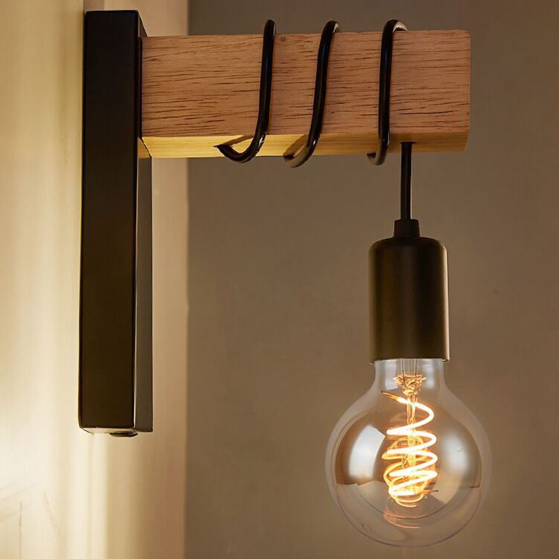 Modern Style Wood Wall Light Bulb Shape 9" High Wall Sconce for Bedroom