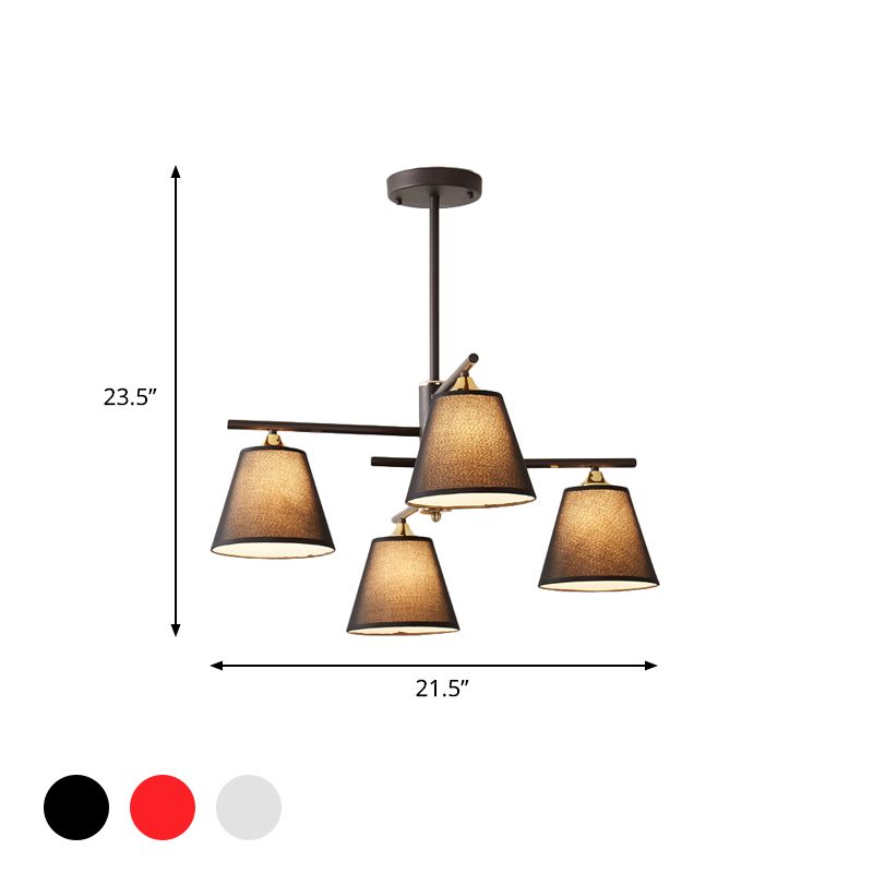 Tessuto lampadario conico a sospensione tradizionale tradizionale 4/6/8 luci soggiorno Luce a sospensione in nero/bianco/rosso