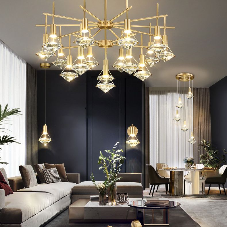 Crystal Diamond Island Lighting Postmodern Gold Finitura a pendente LED Finitura