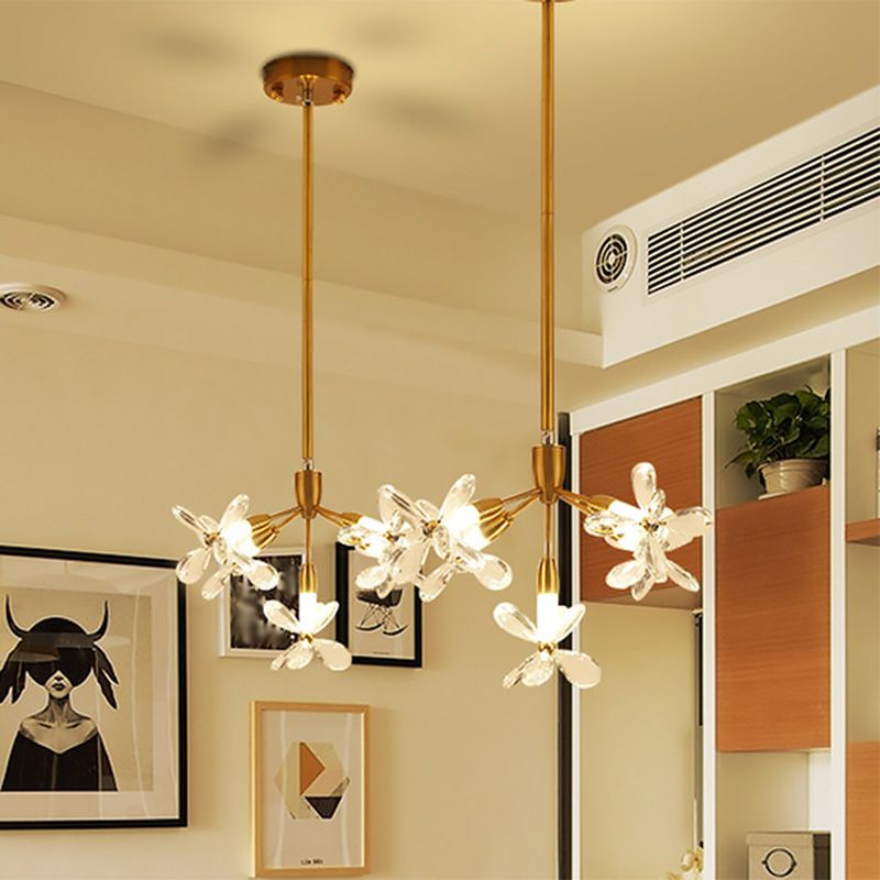 5 Köpfe Blumenanhänger Kronleuchter minimalistischer Goldkristall -Down -Beleuchtung für Esszimmer