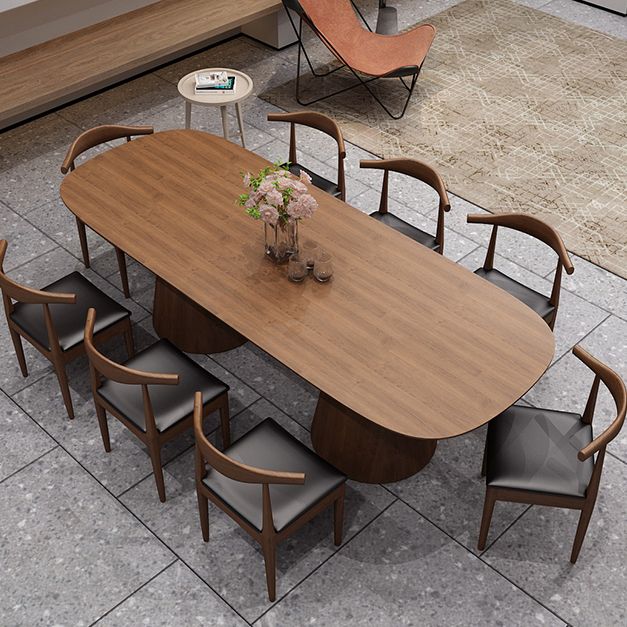 Oval Solid Wood Dining Table Contemporary Dining Table with Double Pedestal Base