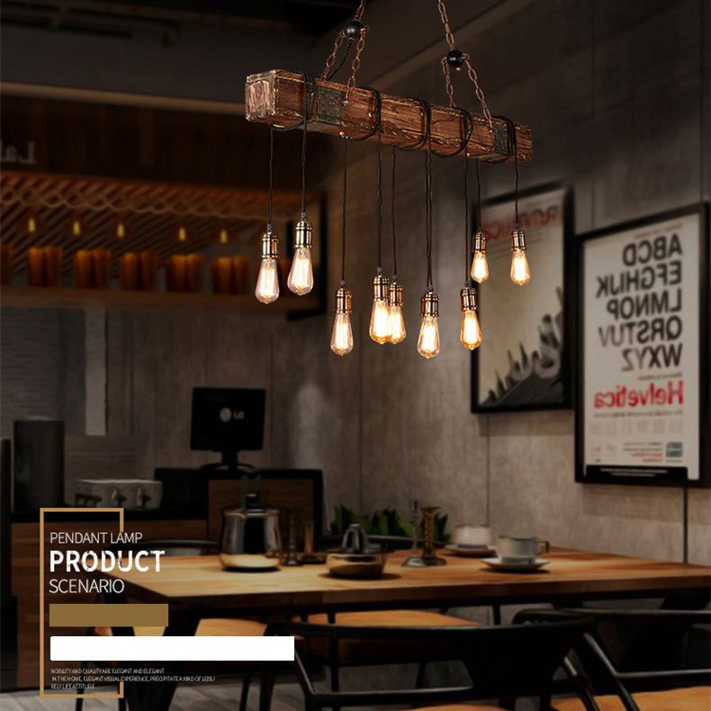 Lampadina nuda grande cucina a ciondolo luci a ciondolo in legno in stile industriale Isola luce per caffetteria