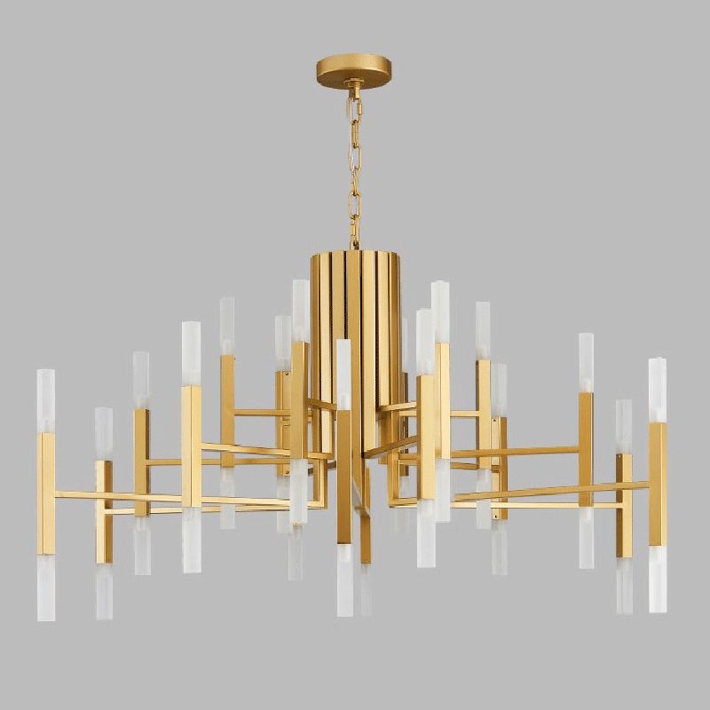 Modern Luxury Linear Pendant Light Electroplate Metal Chandelier with Acrylic Shade