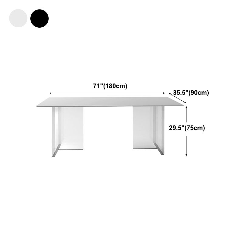 Modern White Dining Room Table Rectangle Acrylic and Stone Double Pedestal Table