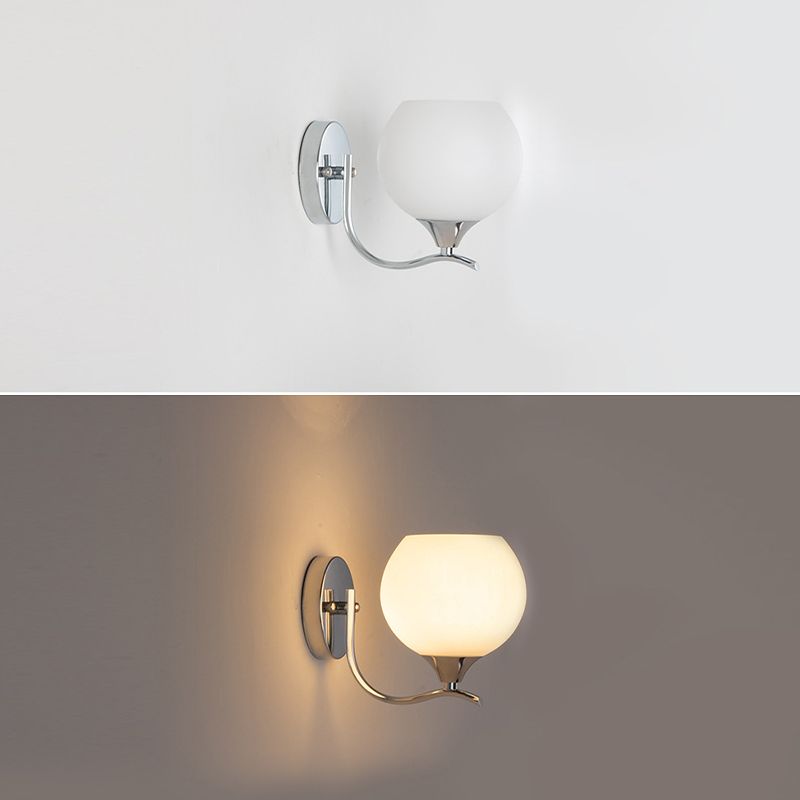 Modern Chrome Vanity Lighting Glass Shade Wall Light Fixture for Bathroom