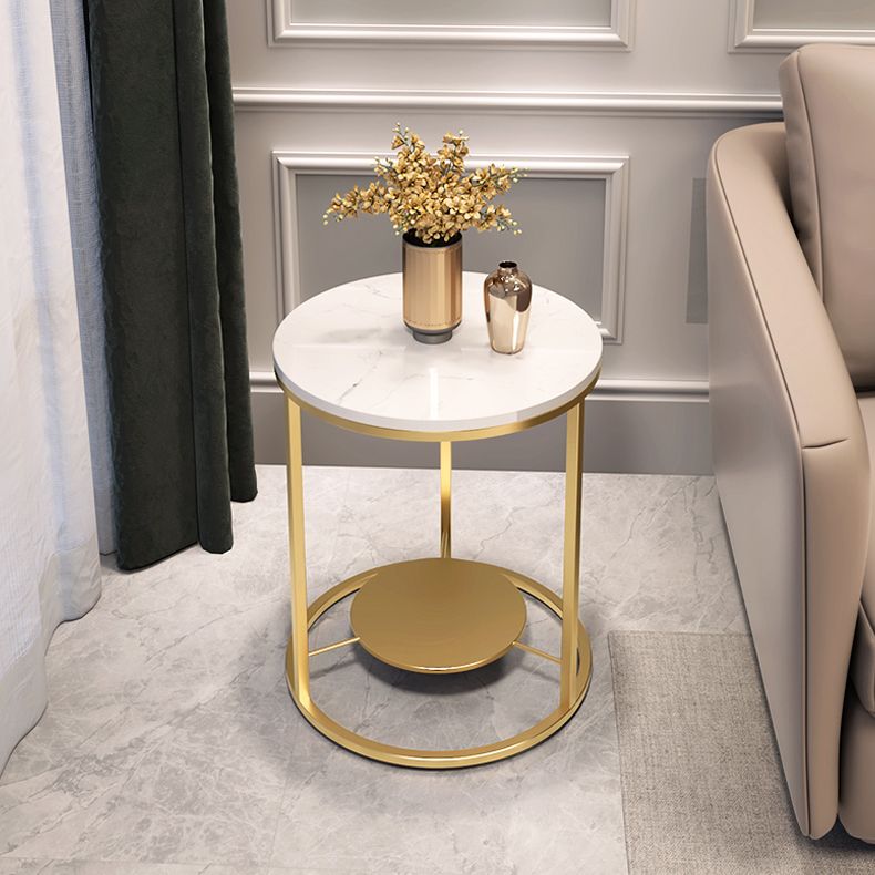 Modernistic Metal Frame Nesting Tables Slate Top Round End Table