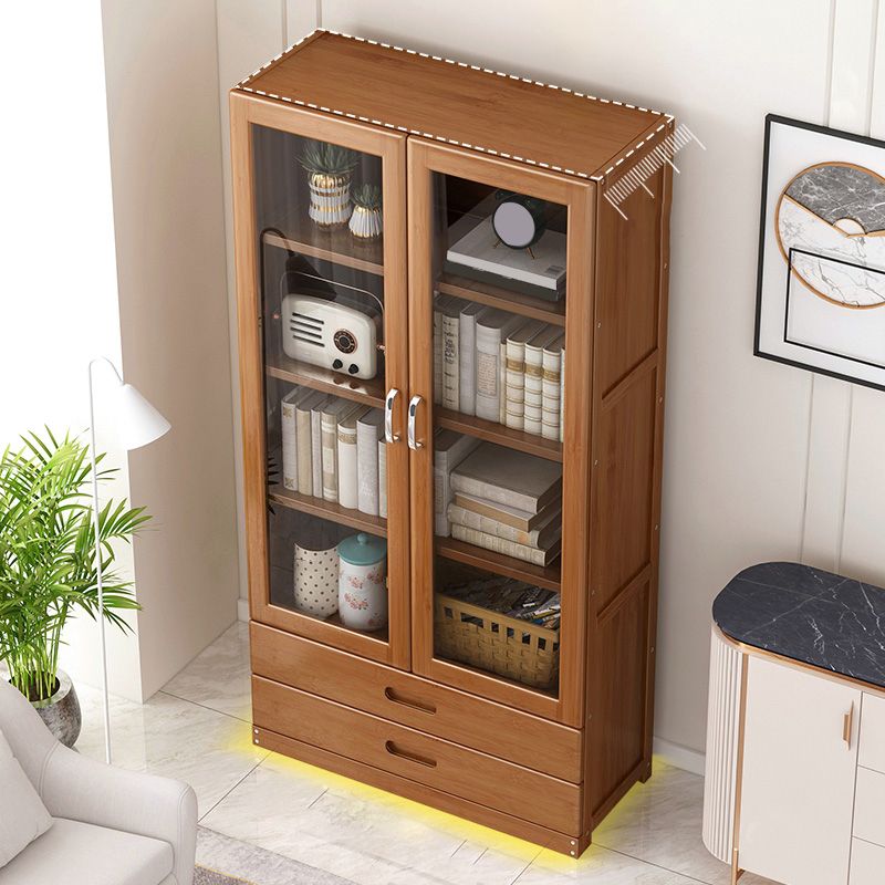 Wooden Standard Bookcase Modern Style Closed Back Bookshelf with Drawer Storage