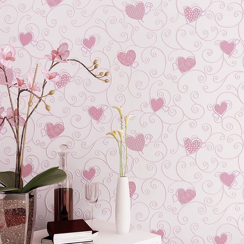 Embossed Heart Wallpaper for Children Non-Woven 20.5 in x 10 ft Romantic Contemporary Non-Pasted Wall Decor