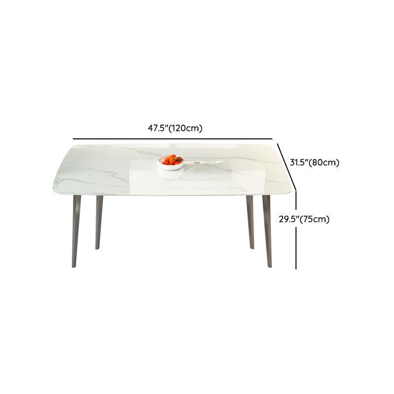 Modern Rectangular White Stone Top Dining Table with 4 Legs Base