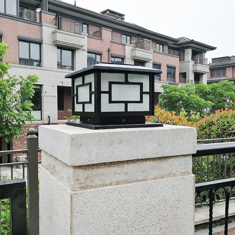 LED Contemporary Metal Pillar Lamp Square Shape Outdoor Waterproof Light