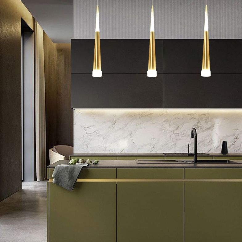 Lámpara colgante de led cónico dorado de aluminio + acrílico simplicidad moderna luz colgante para dormitorio