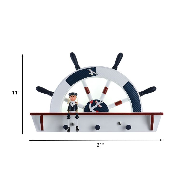 Kids Rudder Sconce Lighting Acrylic LED Bedside Wall Mount Lamp in White and Blue, White/Warm Light