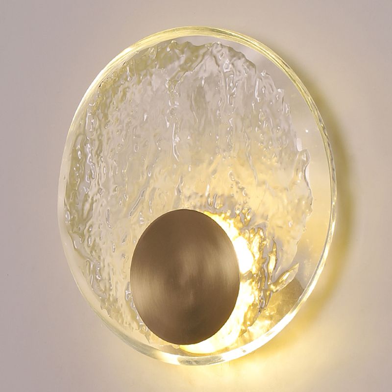 Round Shade Crystal Wall Sconce Modern Style Single Light Wall Mounted Light in Brass