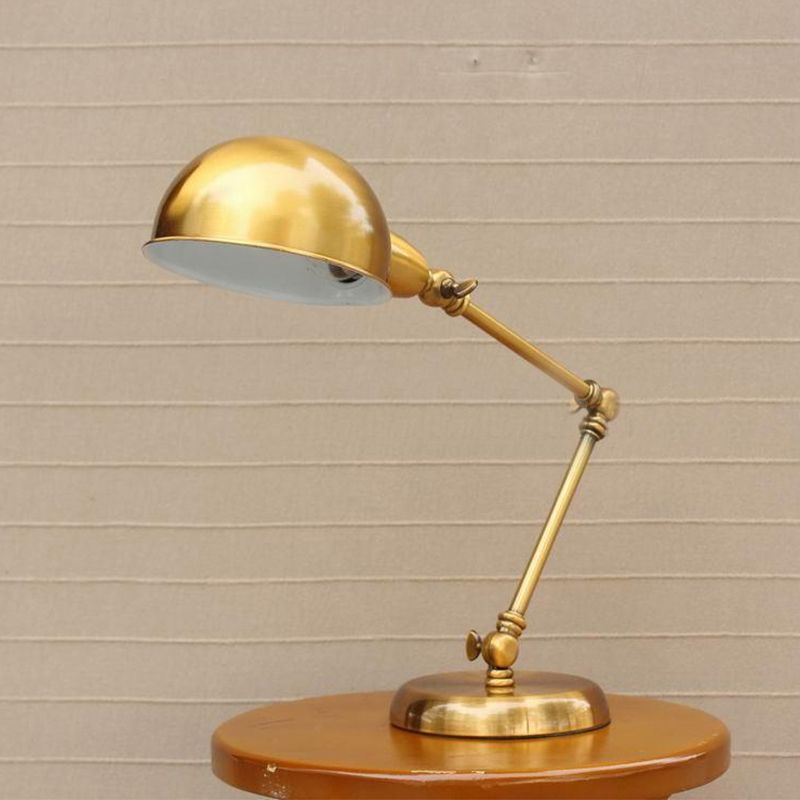 1 Head Desk Light with Dome Shade Vintage Loft Metallic Adjustable Desk Lamp in Gold for Bedroom