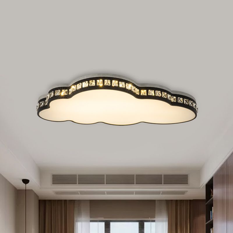 Cloud Shape Flush Light Fixture Minimalist Faceted Crystal LED Bedroom Flush Mount in Black