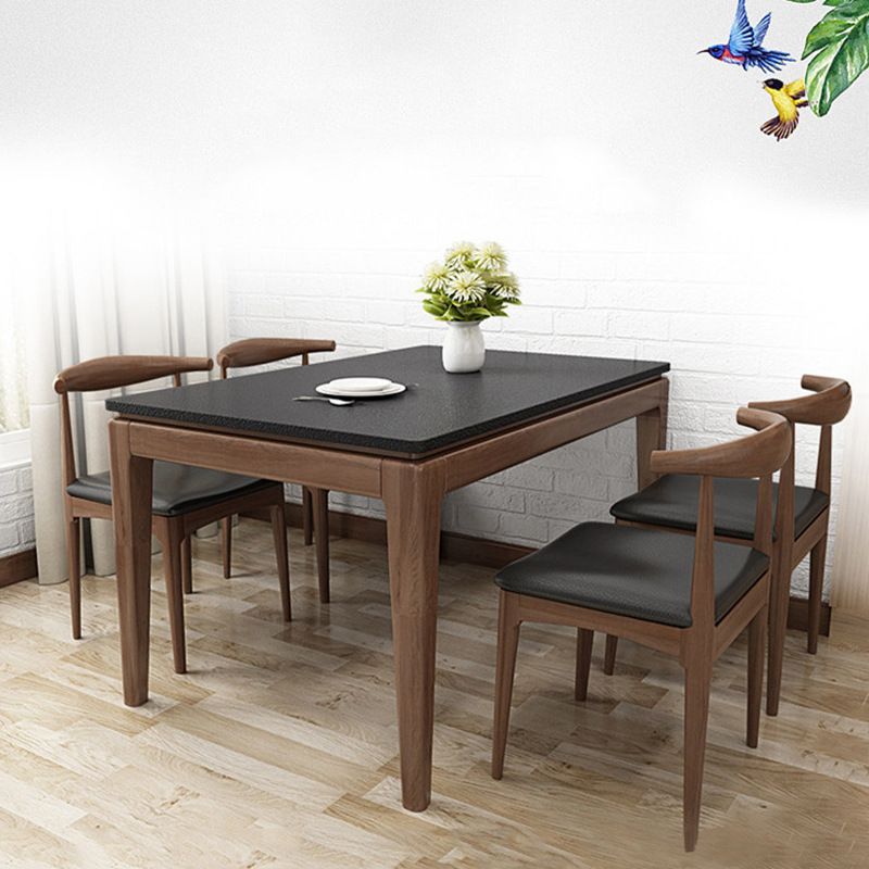 Black Stone Top Dining Table Mid-Century Modern Dining Table with 4 Wood Legs