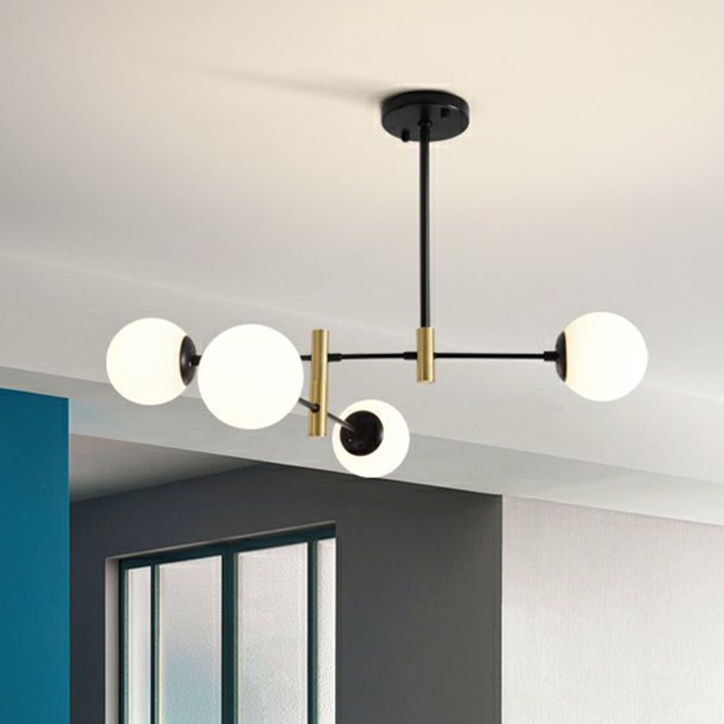 Swivelable Rod Arm Ceiling Chandelier Nordic Metal Living Room Suspension Light with Ball Glass Shade