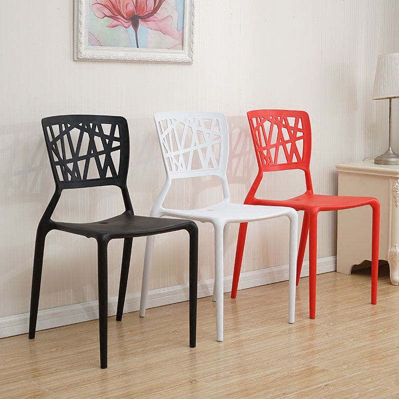 Silla trasera abierta contemporánea, silla lateral sin brazos de comedor apilable de plástico