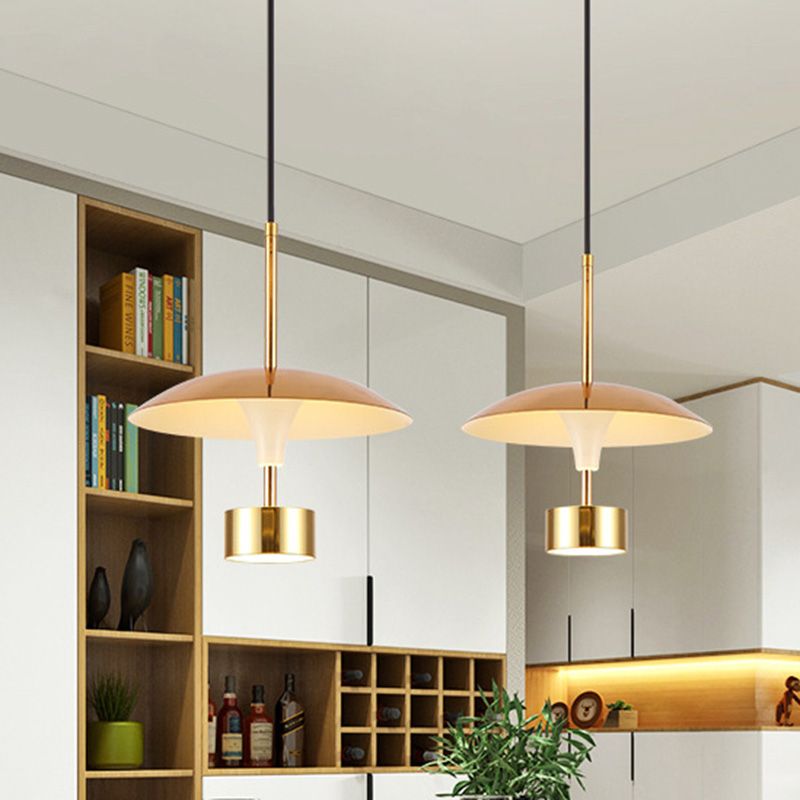 10"/14" W Domed Metallic Suspension Light Modern LED Gold Ceiling Pendant Lamp for Dining Room