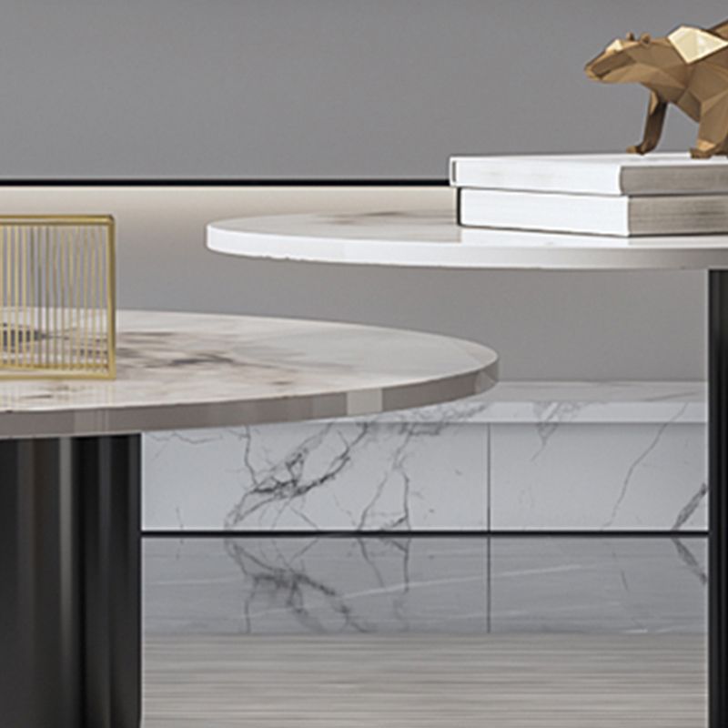 Modern Coffee Table Slate Round Nesting Coffee Table Set with Black Legs