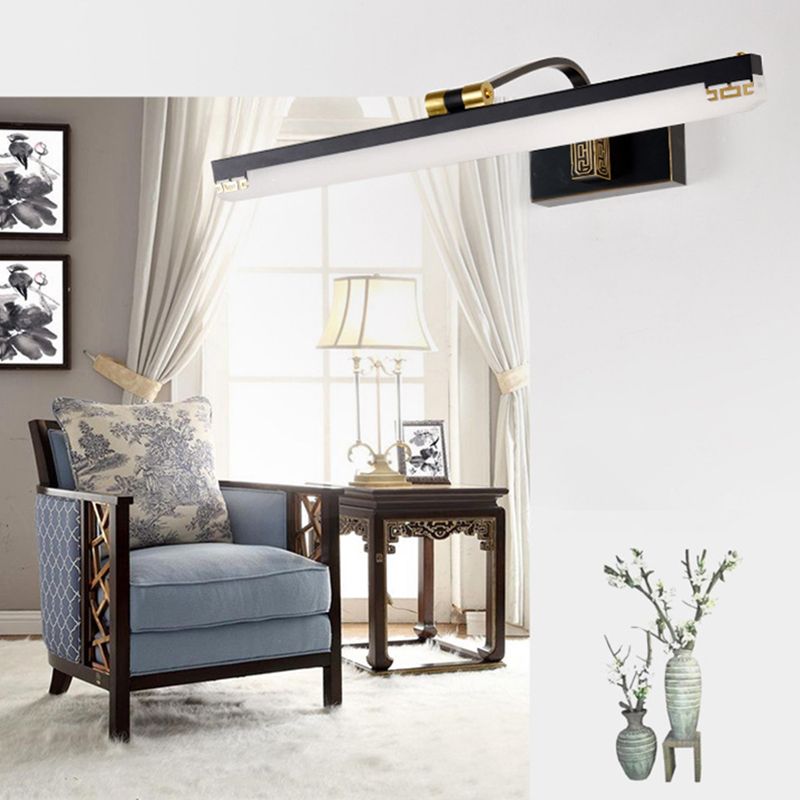 Chinese Style Mirror Cabinet Bathroom Wall Lights Black Metal Linear Shade LED Ambient Vanity Lighting
