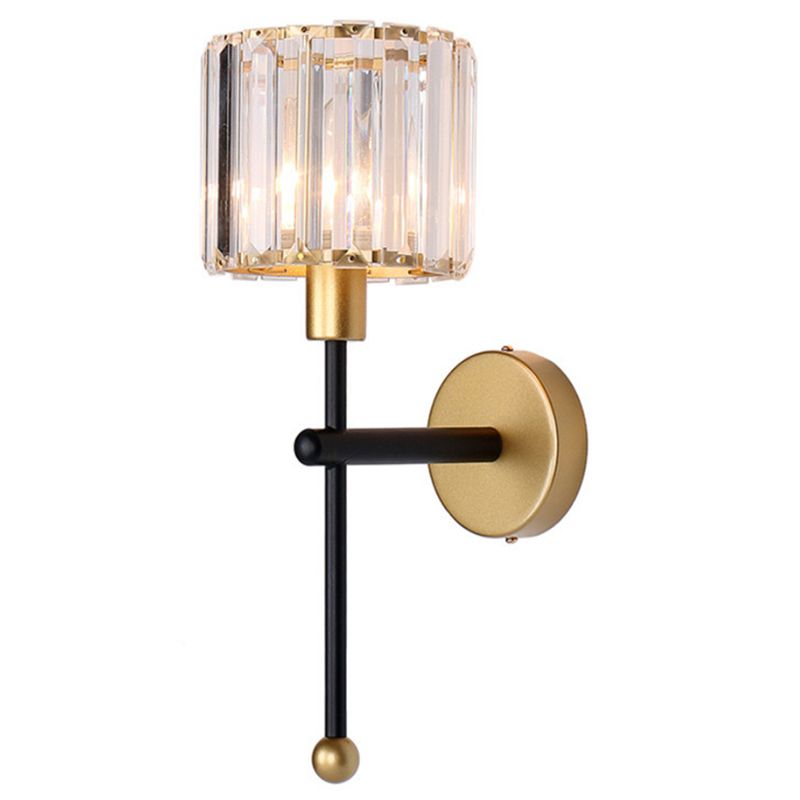 Modern Metal Wall Sconce Cylinder Shape Vanity Lamp with Crystal Shade for Bathroom